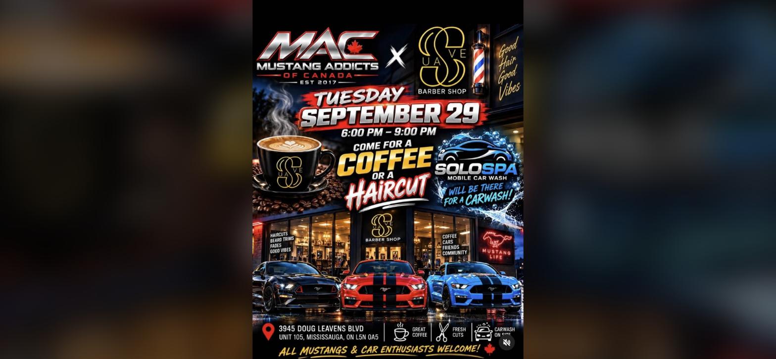 MAC Mustang Addicts x Suave Barber Shop flyer