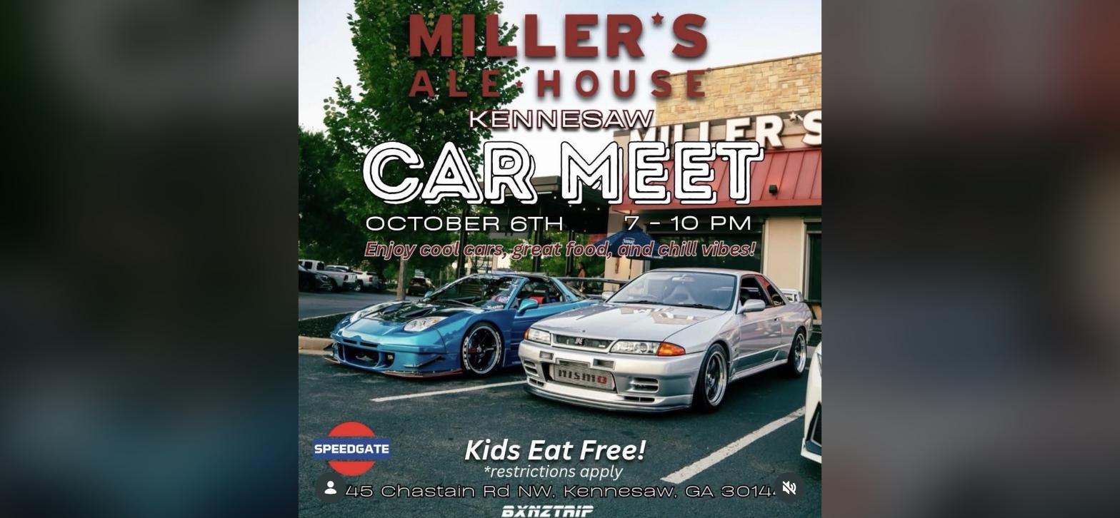 Miller’s Ale House Kennesaw Car Meet flyer