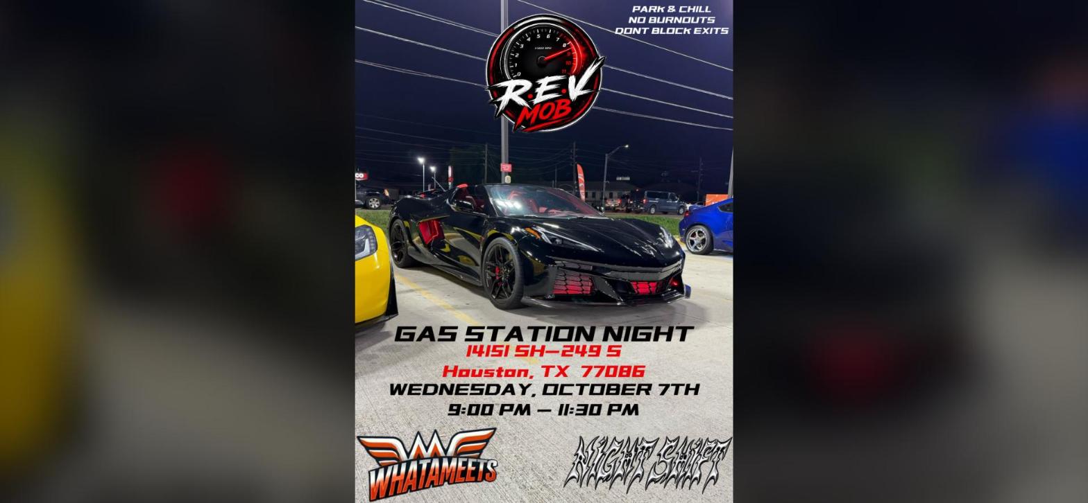 Rev Mob x Whatameets x Night Shift - Gas Station Night flyer