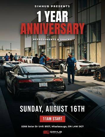 SimHub Race Lounge 1 Year Anniversary flyer