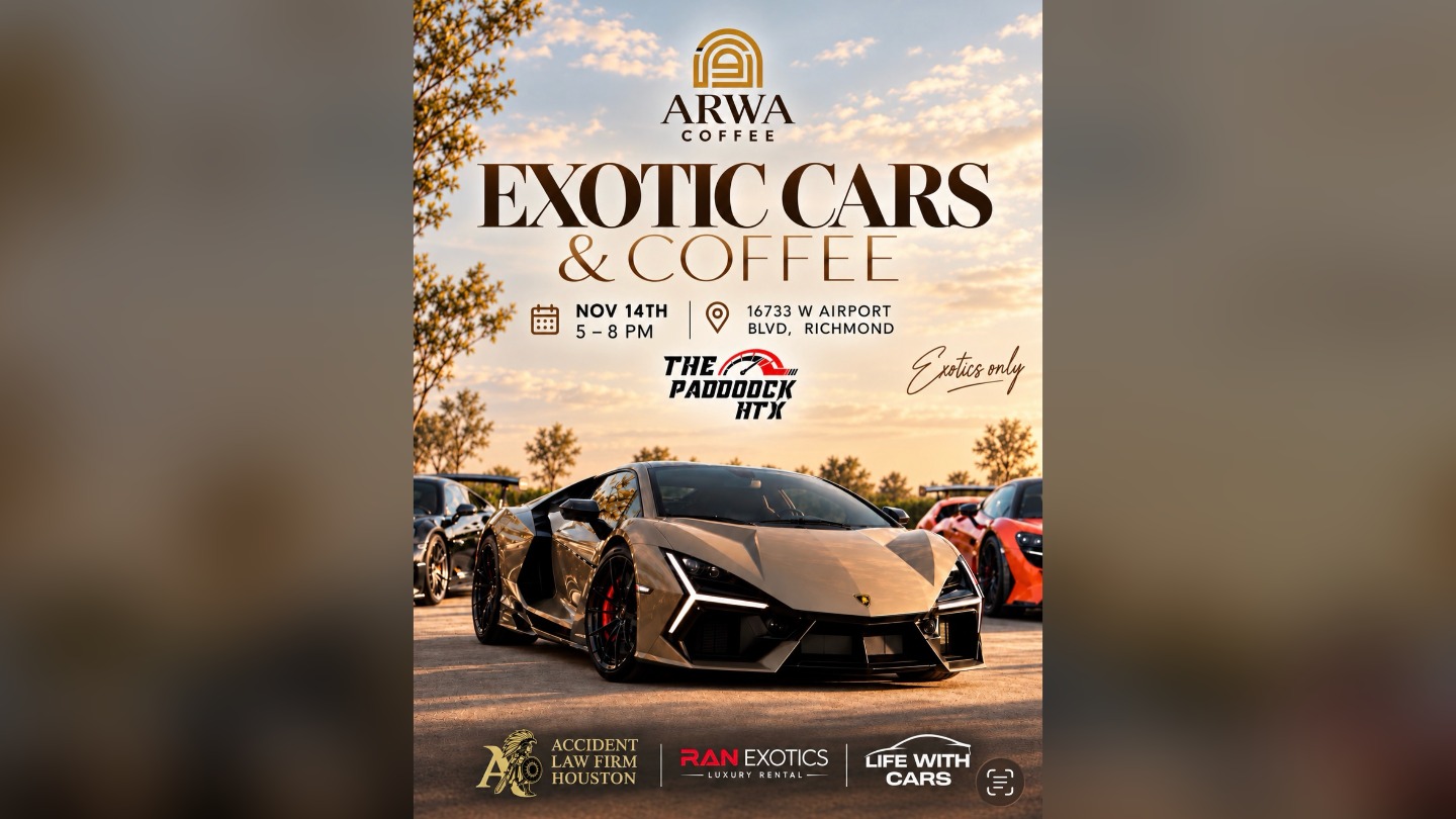 Exotic Cars & Coffee - Arwa Coffee flyer