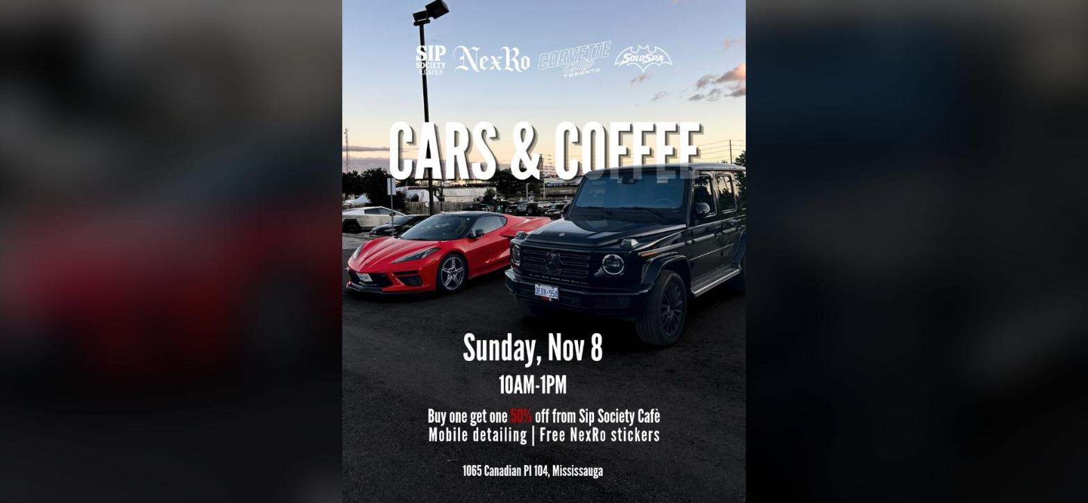 NexRo Cars & Coffee - Sip Society Cafe flyer