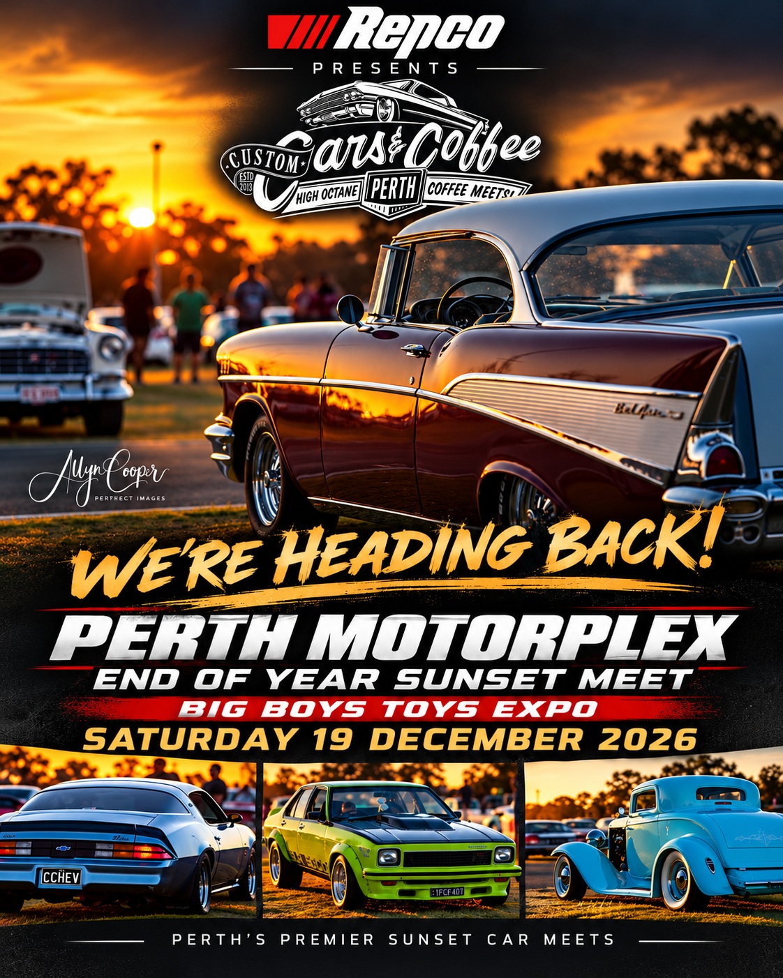 Custom Cars & Coffee Perth End of Year Sunset Meet flyer