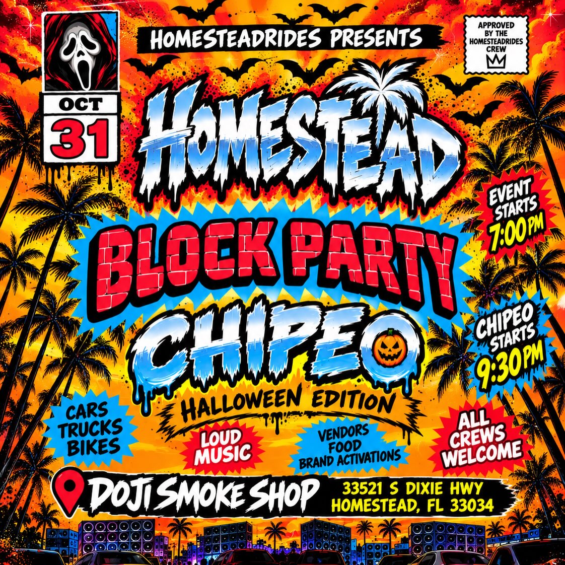Homestead Block Party - Chipeo Halloween Edition flyer