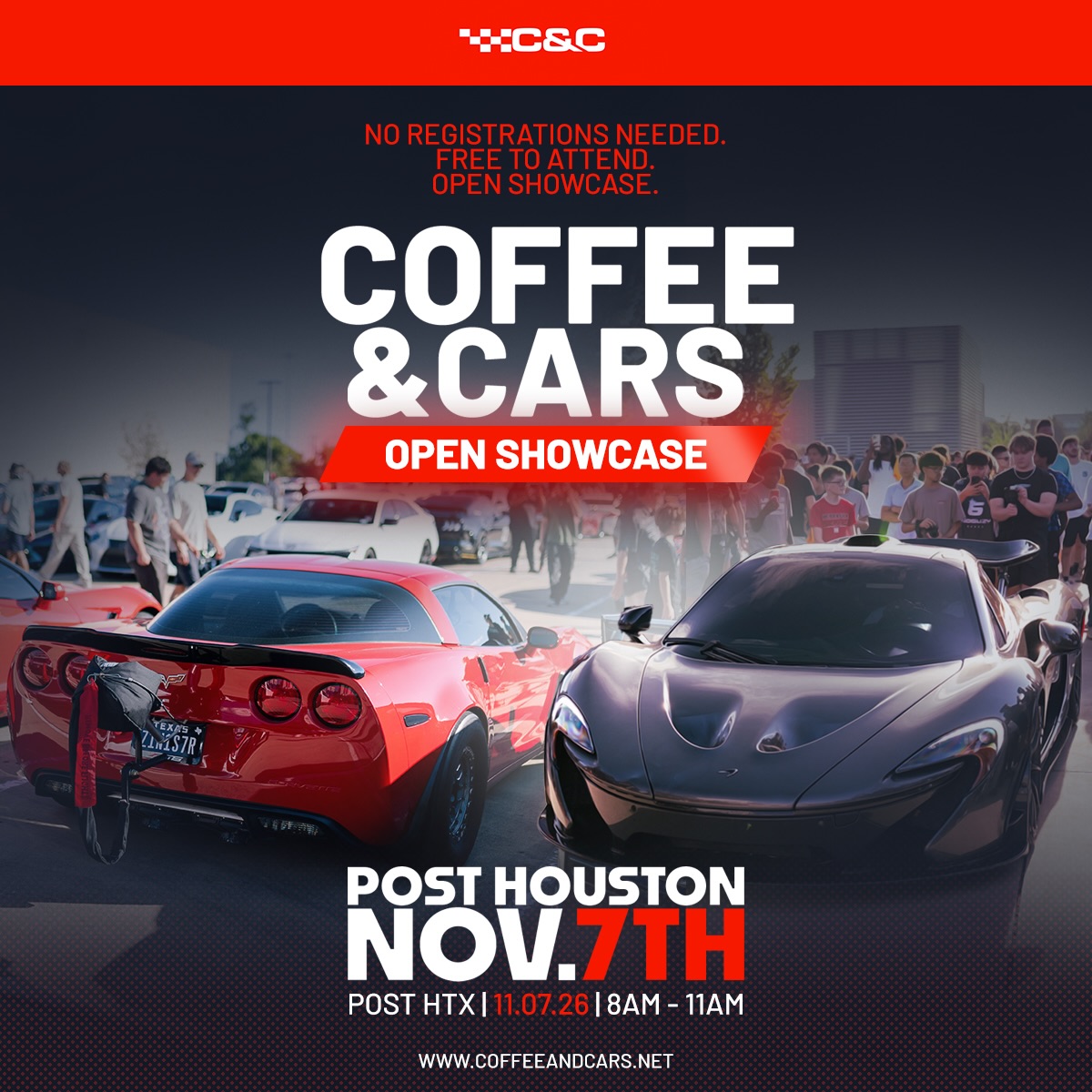 Coffee & Cars Open Showcase - Post Houston flyer