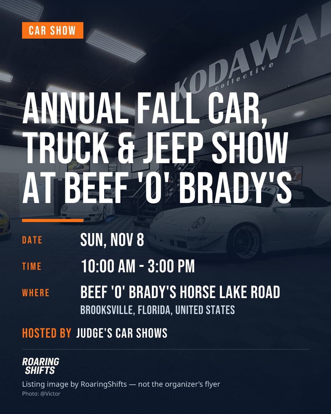 Annual Fall Car, Truck & Jeep Show at Beef 'O' Brady's flyer