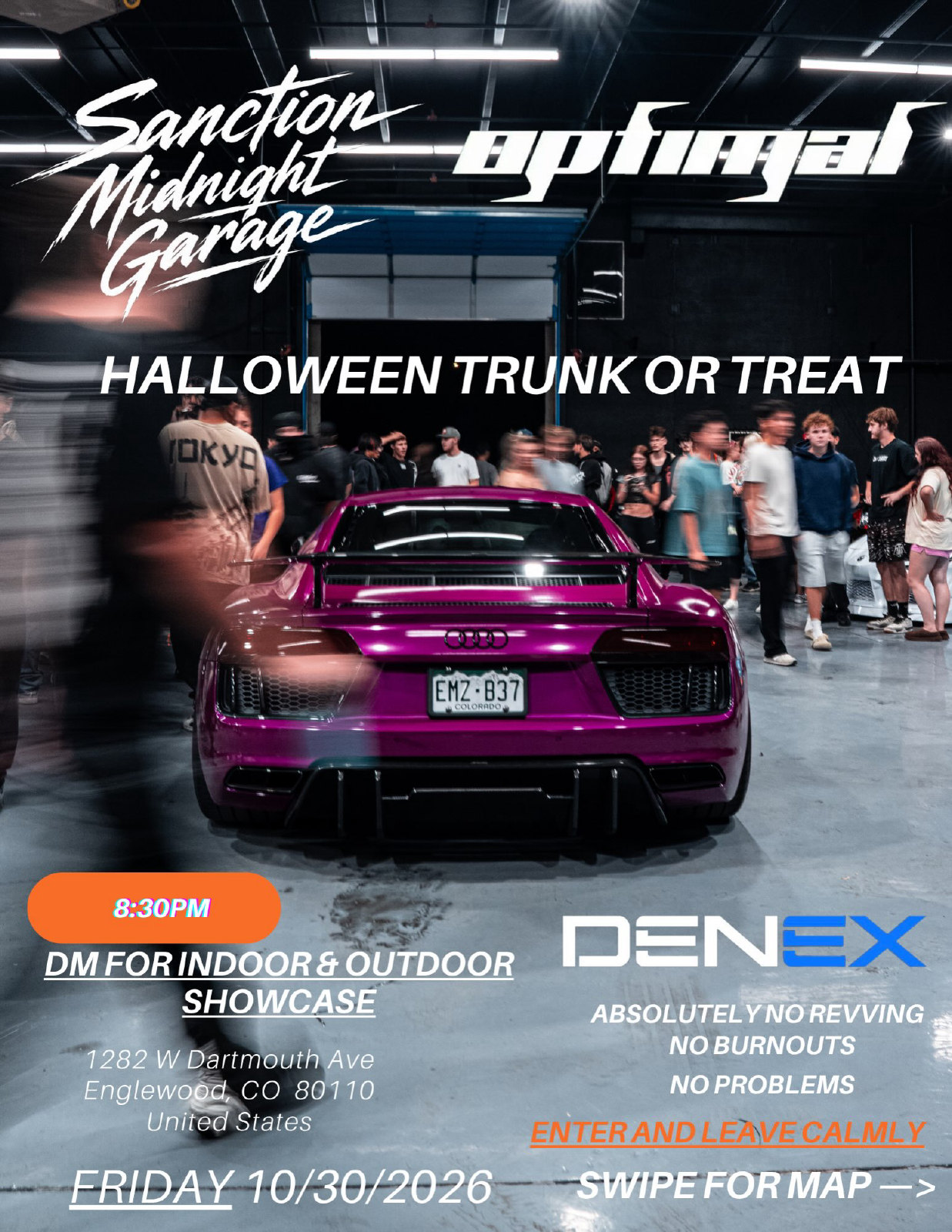 Sanction Midnight Garage Halloween Trunk or Treat flyer