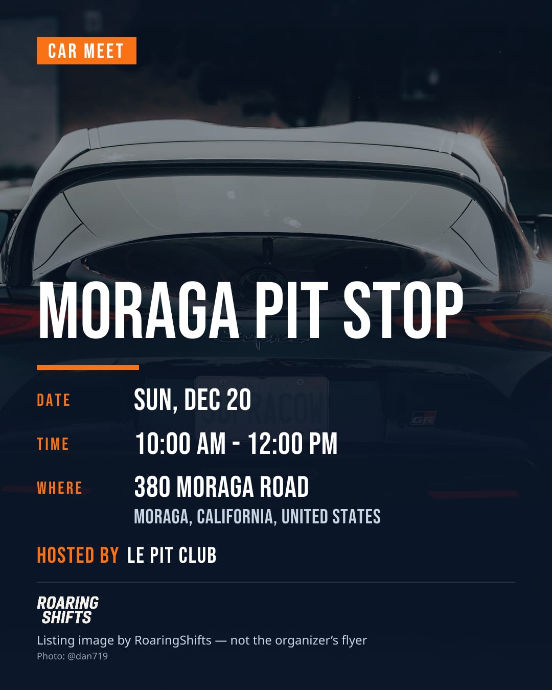 Moraga Pit Stop flyer