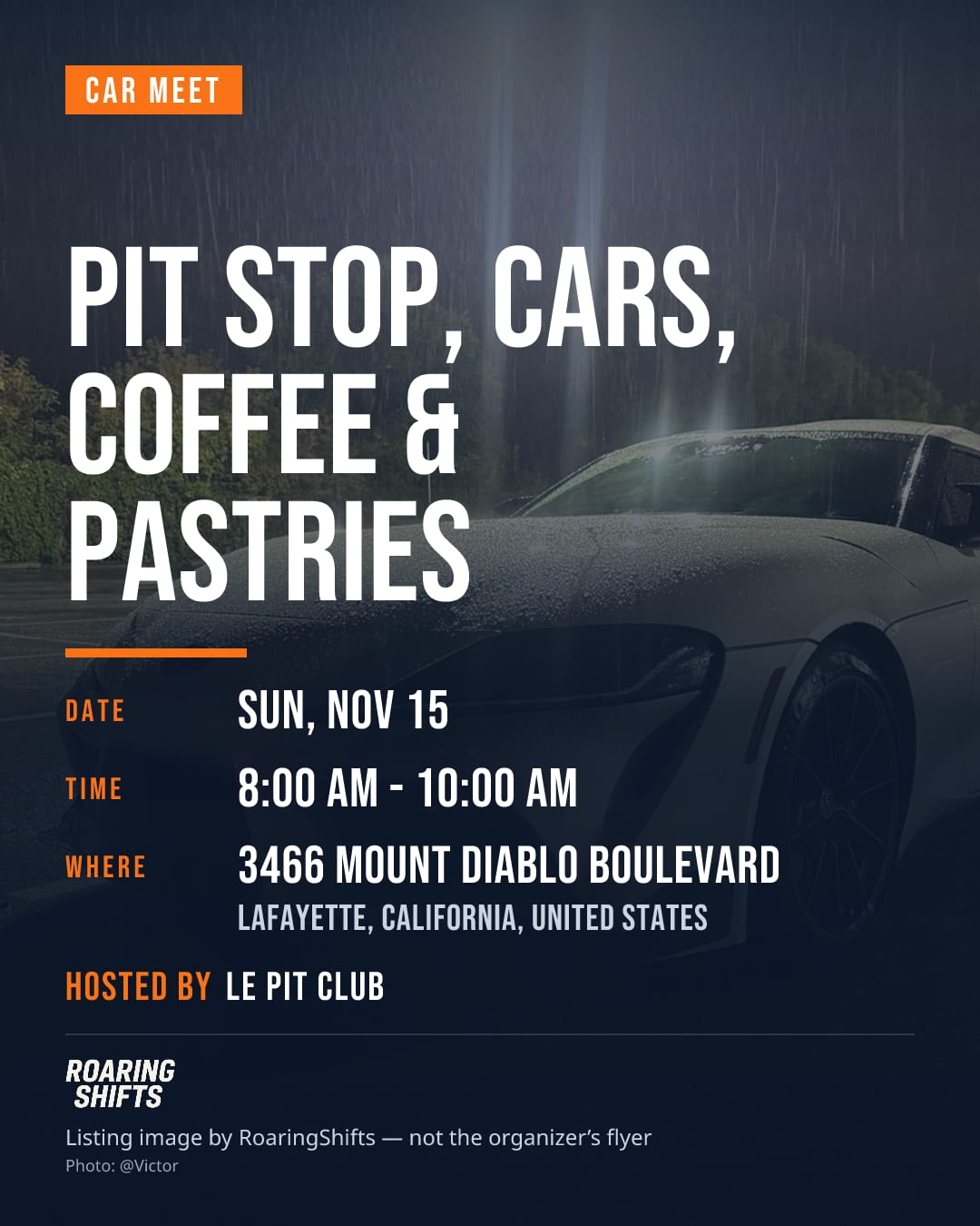 Pit Stop, Cars, Coffee & Pastries flyer