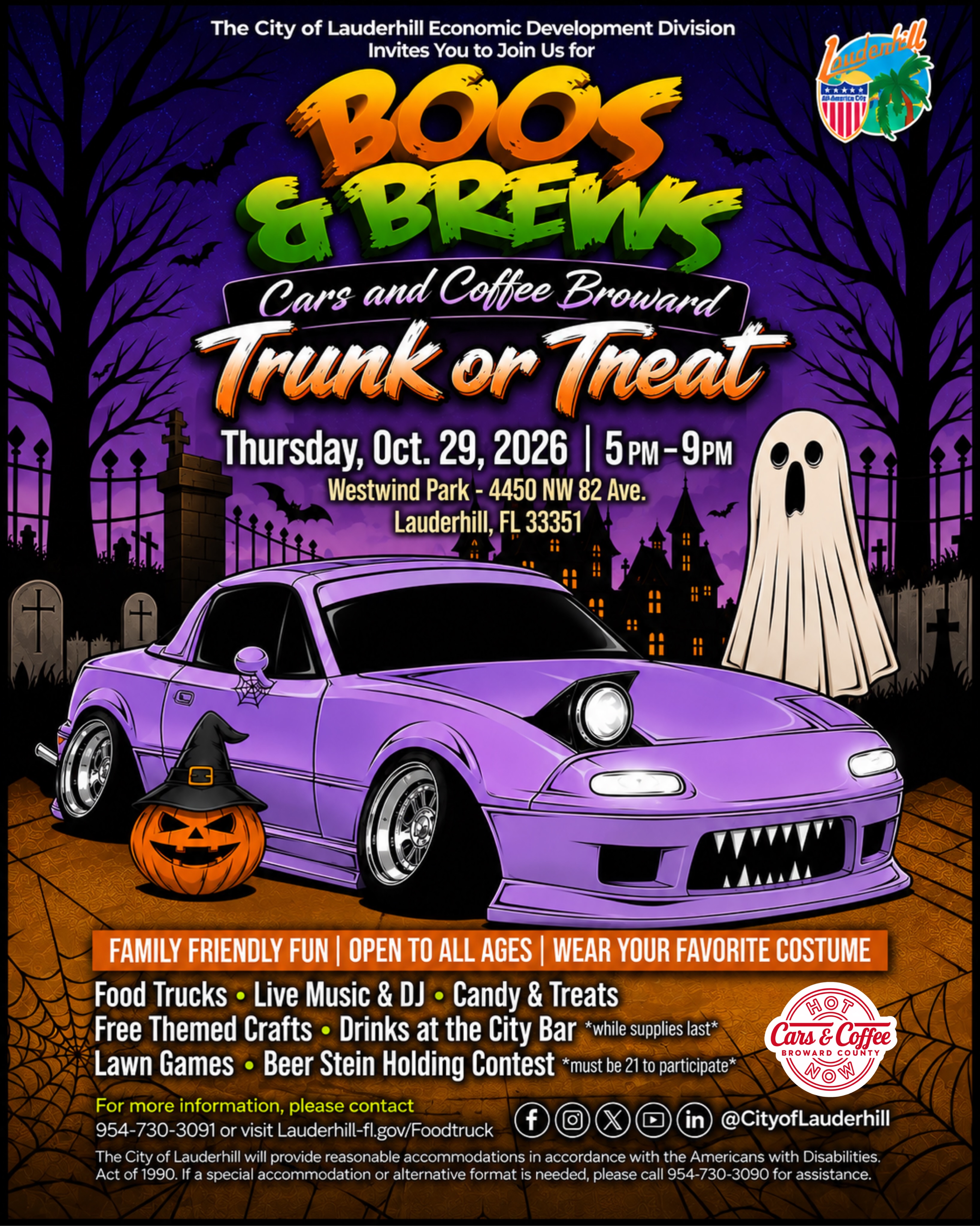 Boos & Brews - Cars and Coffee Broward Trunk or Treat flyer