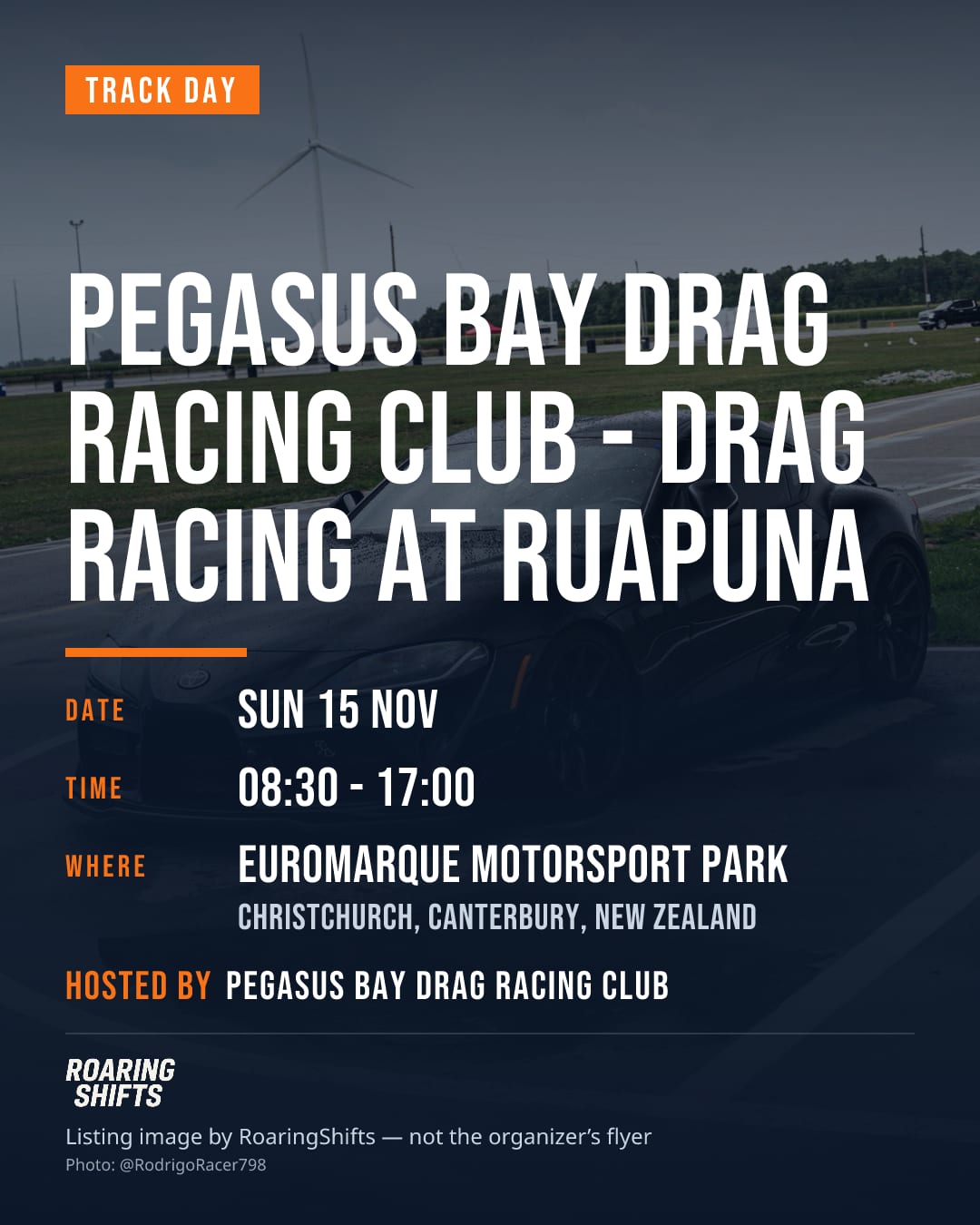 Pegasus Bay Drag Racing Club - Drag Racing at Ruapuna flyer