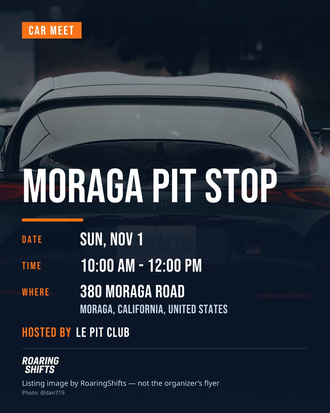 Moraga Pit Stop flyer