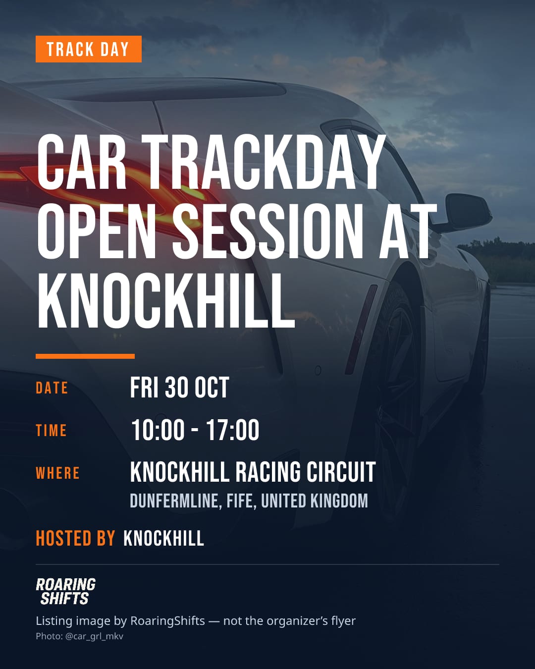 Car Trackday Open Session at Knockhill flyer