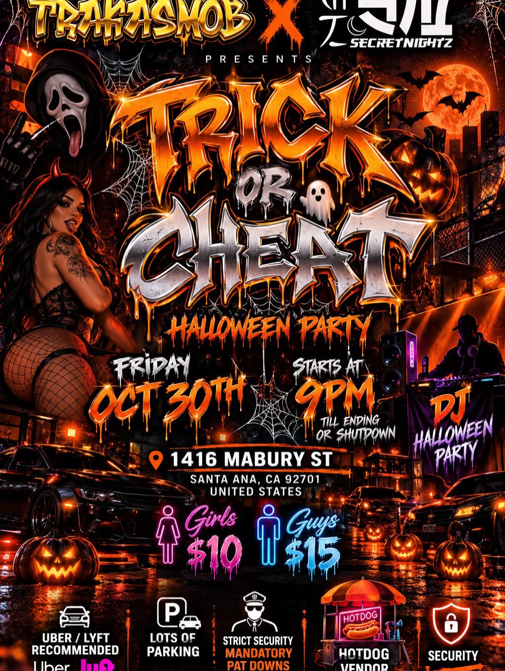 Trick or Cheat Halloween Party flyer