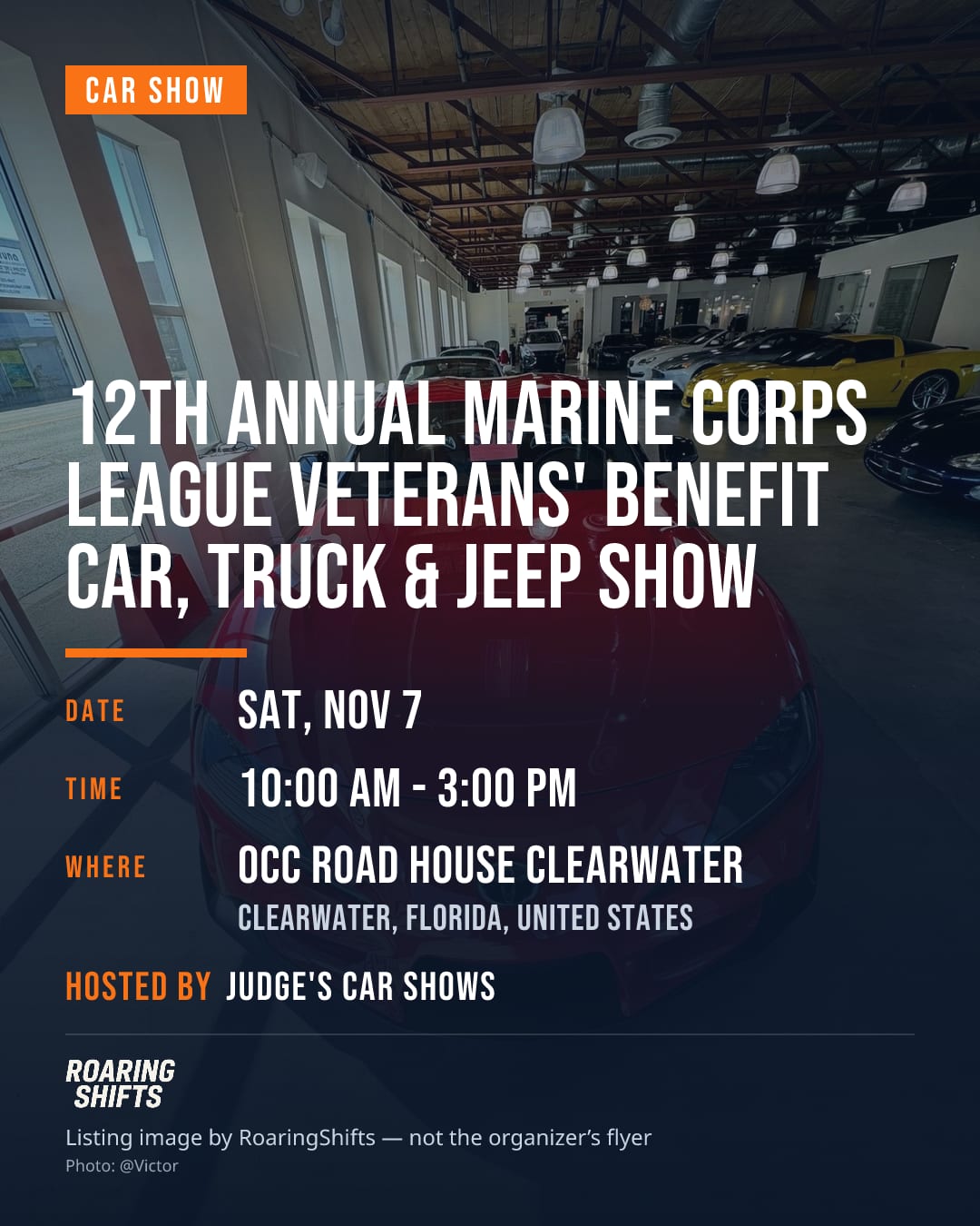 12th Annual Marine Corps League Veterans’ Benefit Car, Truck & Jeep Show flyer